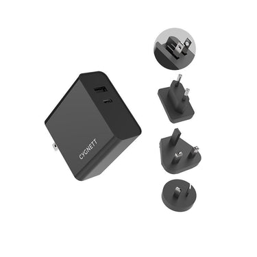 CYGNETT POWERPLUS 60W DUAL PORT AC TRAVEL CHARGER + USCB-C TO USB-C 1.5M CABLE - BLACK - Accessories